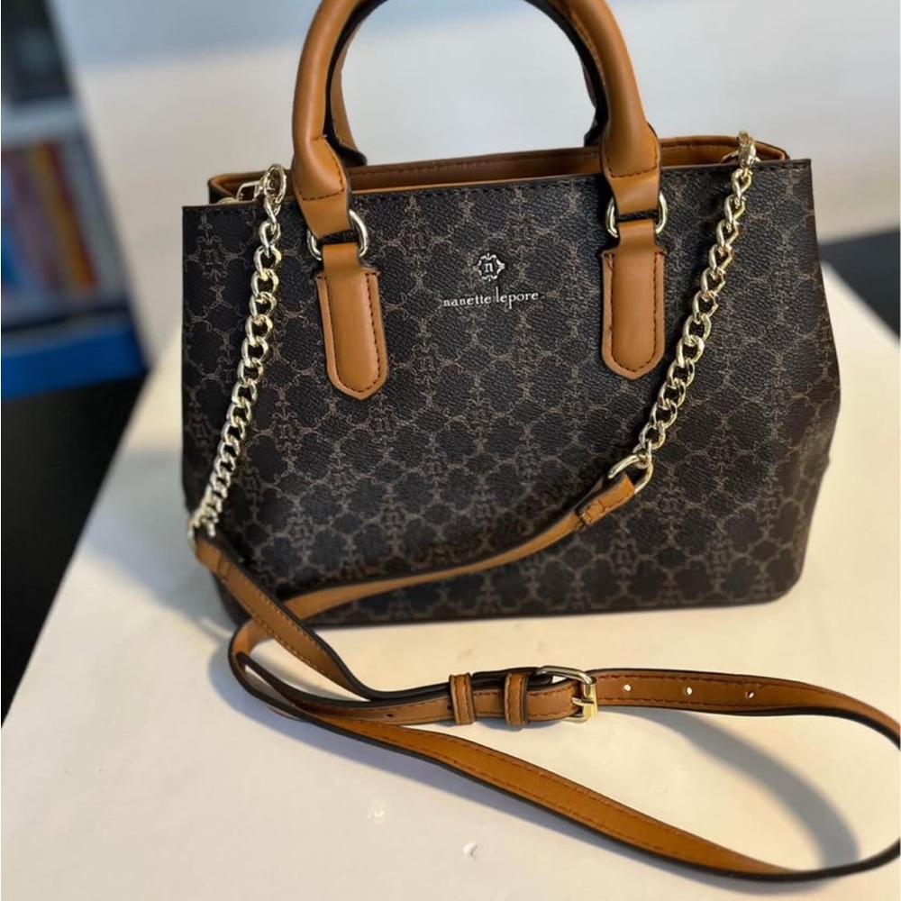 Nanette Lepore Dark Brown Satchel with Gold Accents